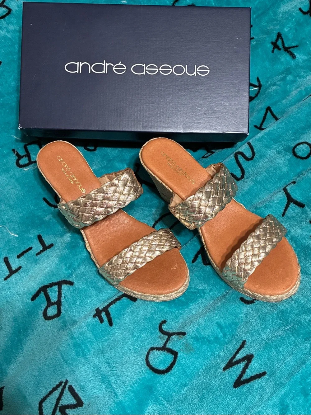 Andre Assous Metallic Braided Slide Sandals - Gold
